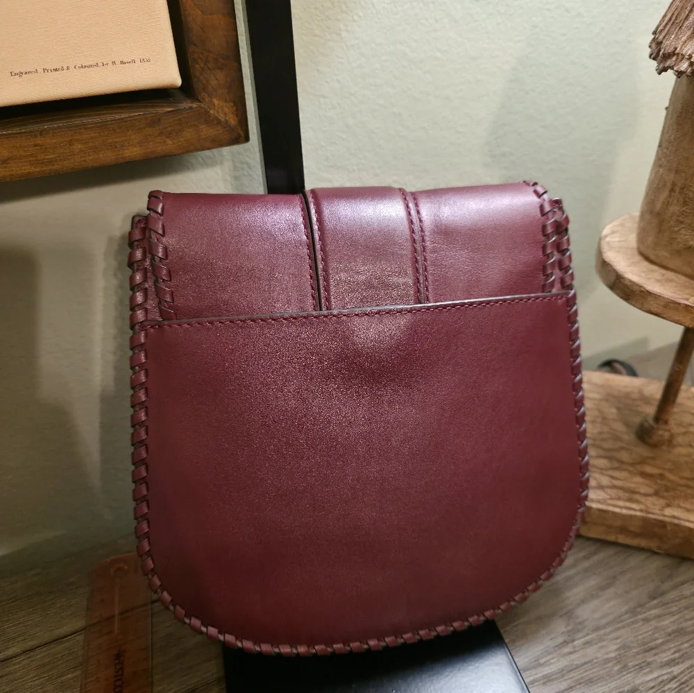 Michael Kors Wine Leather Crossbody with Gold MK Emblem